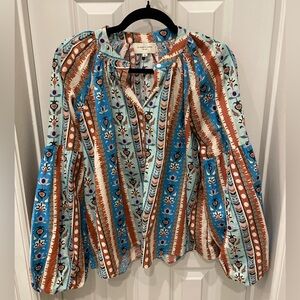 Elizabeth James Striped Blouse with Floral Accents